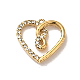 304 Stainless Steel Pendants, with Crystal Rhinestone, Heart with Number 8 Charm