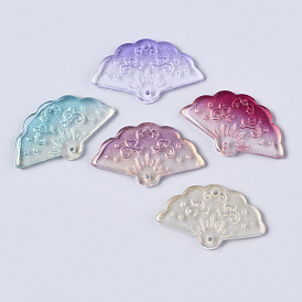 Transparent Spray Painted Glass Pendants, with Single Face Glitter Powder, Fan