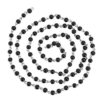 Handmade Glass Pearl Beads Chains, with Iron Eye Pin, Unwelded, Platinum