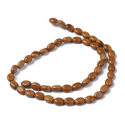 Natural Yellow Wood Lace Stone Beads Strands, Oval