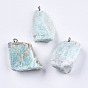 Natural Gemstone Pendants, Rough Raw Stone, with 304 Stainless Steel Loops, Nuggets