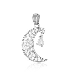 Brass Micro Pave Clear Cubic Zirconia Pendants, Moon Charms