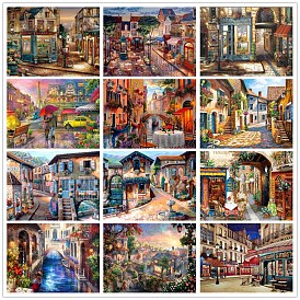 DIY Town Scenery Diamond Painting Kits, including Canvas, Resin Rhinestones, Diamond Sticky Pen, Tray Plate and Glue Clay, Rectangle