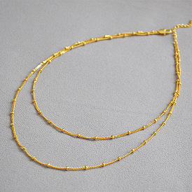 18K Gold Plated Brass Double-layered Pea Chain Necklace - Minimalist, Versatile