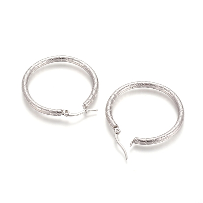 304 Stainless Steel Geometric Hoop Earrings, Hypoallergenic Earrings, Textured, Ring
