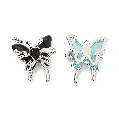 Rack Plating Alloy Resin Pendants, Glass Butterfly Charms, Long-Lasting Plated, Lead Free & Cadmium Free