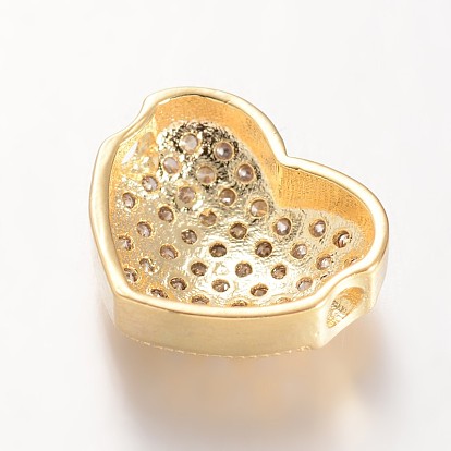 Micro en laiton de coeur ouvrent perles cubes de zircone, sans plomb et sans nickel, 10x11.5x4mm, Trou: 1.5mm