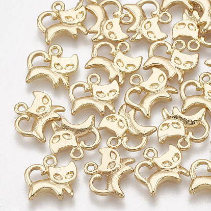 Brass Kitten Charms, Real 18K Gold Plated, Cartoon Cat Shape