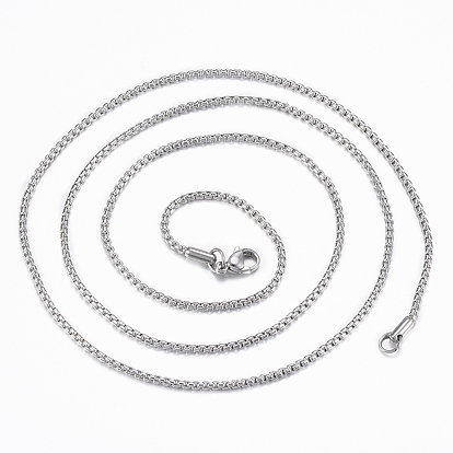 304 Stainless Steel Box Chain Necklaces, with Lobster Claw Clasp