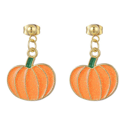 Halloween Theme Alloy Enamel Dangle Stud Earrings, Golden 304 Stainless Steel Jewelry for Women