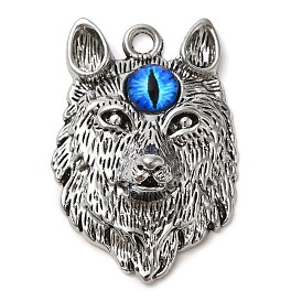 Alloy with Glass Pendants, Wolf Head with Evil Eye Charms