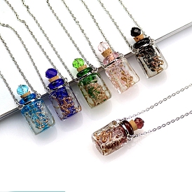 Lampwork Heart Perfume Bottle Pendant Necklace with Titanium Steel Chains for Women