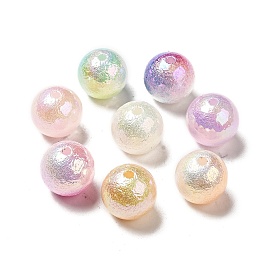 UV Plating Opaque Rainbow Iridescent Acrylic Beads, Textured Round