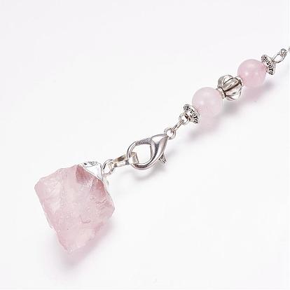 Rough Natural Gemstone Dowsing Pendulums, with Alloy Findings