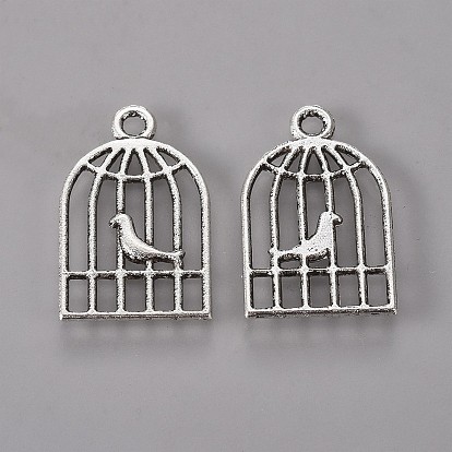 Tibetan Style Alloy Pendants, Cadmium Free & Lead Free, Bird in Cage, 19x12x1mm, Hole: 1.5mm
