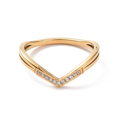 Anillo de dedo de onda de circonita cúbica transparente, 304 joyas de acero inoxidable para mujer