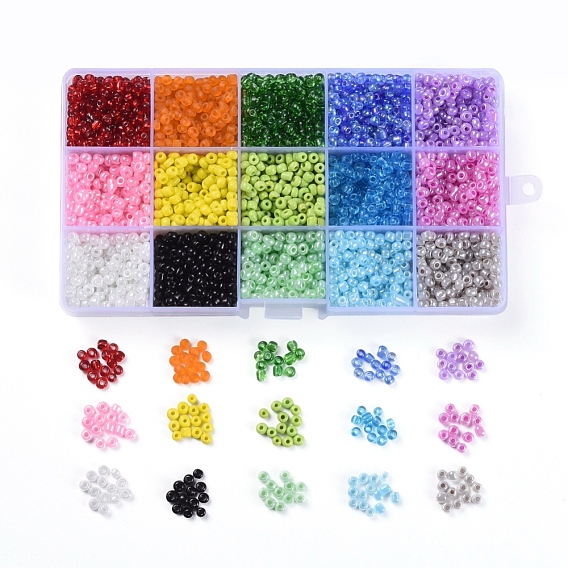 15 Colors Glass Seed Beads, Opaque Colors Lustered & Ceylon & Opaque Colours Seed Transparent Colours Rainbow & & Colours Lustered & Silver Lined & Transparent, Round