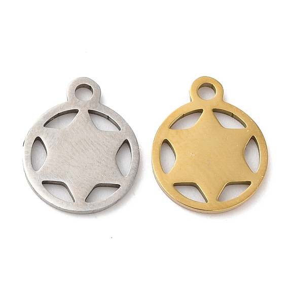 Christmas 201 Stainless Steel Charms, Flat Round with Star of David