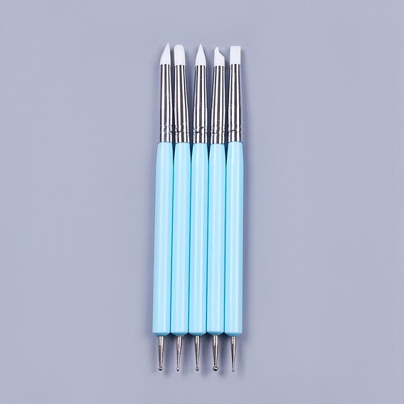 Outils de point d'art de double tête de silicone, stylos pinceaux à ongles, peinture pinceaux de ligne de dessin, avec tube en laiton et acrylique