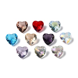 Transparent Glass Rhinestone Cabochons, Faceted, Heart, Pointed Back