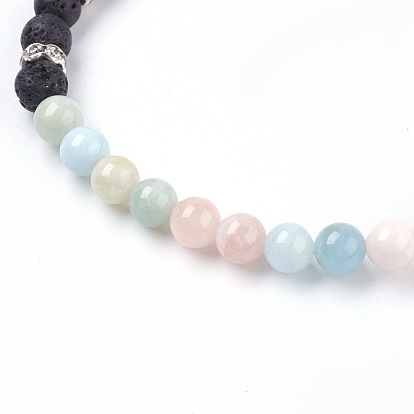 Natural Gemstone Stretch Bracelets, with Dyed Natural Lava Rock(Dyed) Beads and Rhinestone Spacer Beads