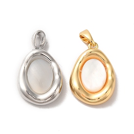 Brass Pendants, Oval Charms with Natural Shell