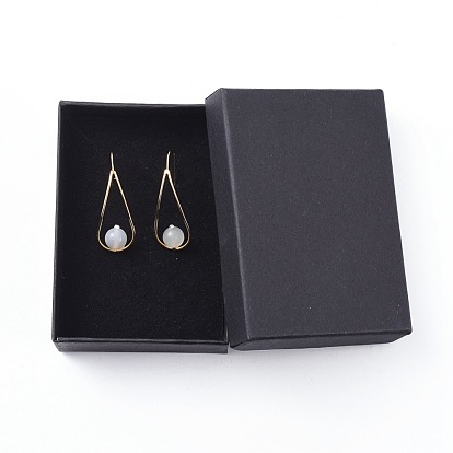Natural Gemstone Dangle Earrings, with Rhinestone, Brass Earring Hook and Cardboard Jewelry Set Boxes, Teardrop