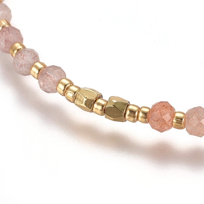 Bracelets de perle tressés de pierres précieuses naturelles réglables, avec cordon en nylon, perles et rocailles en laiton plaqué longue durée