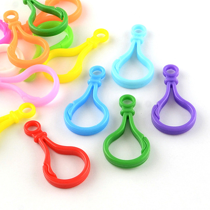 Opaque Solid Color Bulb Shaped Plastic Push Gate Snap Keychain Clasp Findings, 51x25x5.5mm, Hole: 6mm