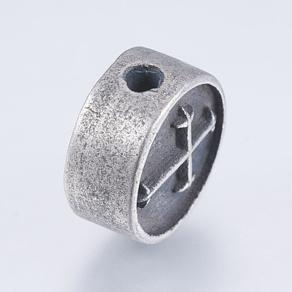 304 Stainless Steel Beads, Flat Round with Cross