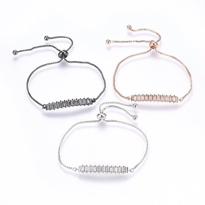 Adjustable Brass Micro Pave Cubic Zirconia Bolo Tennis Bracelets, Slider Bracelets, Bar