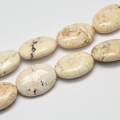 Brins de perles de magnésite naturelle ovales plats, 26x18x8mm, Trou: 1mm, Environ 16 pcs/chapelet, 15.7 pouce