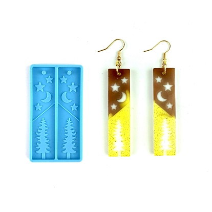 Moules en silicone pendentif bricolage, moules de résine, pour la résine UV, fabrication de bijoux en résine époxy, rectangle avec arbre et étoile