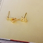 Real 18K Gold Plated Brass Cubic Zirconia Kitten Dangle Stud Earrings, Cat and Fish, Asymmetrical Earrings, 15x11mm