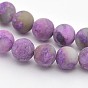Natural Gemstone Round Beads Strands, Imitation Charoite, Frosted, Dyed