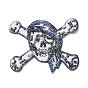 Computerized Embroidery Cloth Iron on/Sew on Patches, Costume Accessories, Appliques, for Backpacks, Clothes, Pirate Skull/Crossbone with Blue Bandana