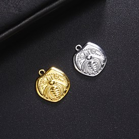 Stainless Steel Pendants, Irregular Flat Round with Bees Charms