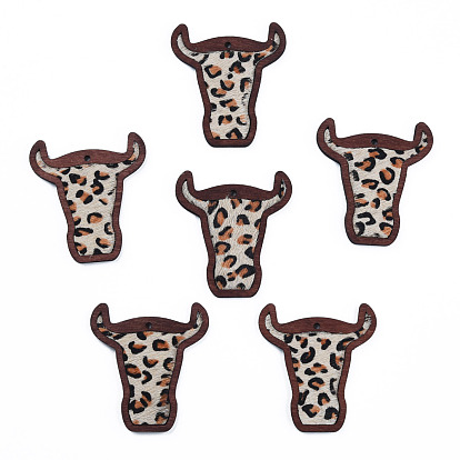 Eco-Friendly Cowhide Leather Big Pendants, with Dyed Wood, Cow's Head
