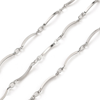 Handmade 304 Stainless Steel Curved Bar Link Chains, Soldered, with Spool