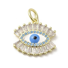 Brass Micro Pave Cubic Zirconia Pendants, with Glass and Enamel, with Jump Ring, Real 18K Gold Plated, Eye