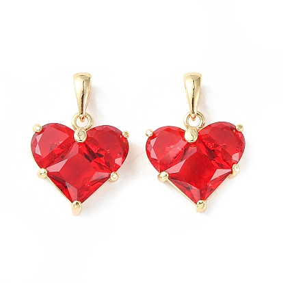 Brass Micro Pave Cubic Zirconia Charms, Heart Charm, Real 18K Gold Plated/Real Platinum Plated