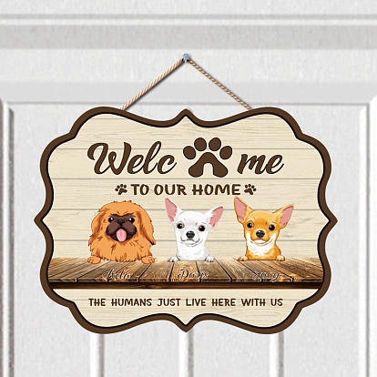 Letrero colgante de bienvenida de madera, decoración de pared para puerta, para decoraciones del hogar, con cordón de yute, rectángulo con patrón de mascota