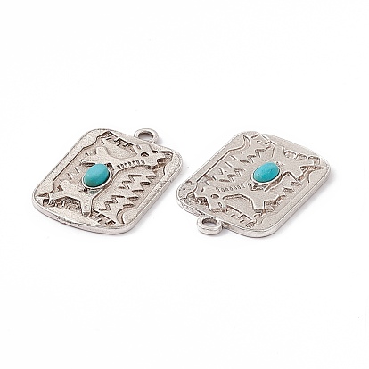 Synthetic Turquoise Pendants, Rectangle Charms with Giraffe, with Rack Plating Alloy Findings