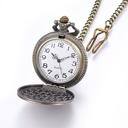Сплав кварца карманные часы, с железными цепочками, плоский раунд со словом зельда