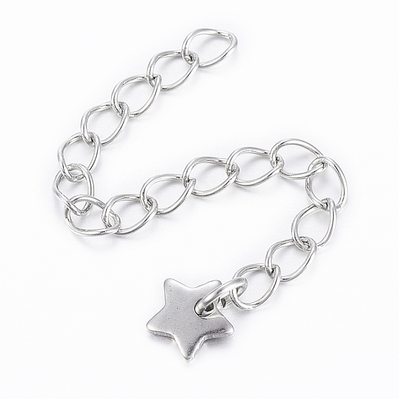 304 Stainless Steel Chain Extender, with Star Charms