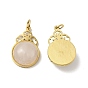 Flower Natural Gemstone Pendants, with Ion Plating(IP) Golden Tone 304 Stainless Steel Findings, Half Round Charm