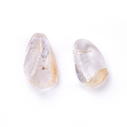 Natural Rutilated Quartz Beads, Undrilled/No Hole, Chips