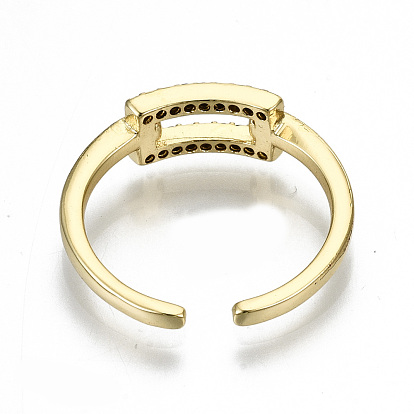 Brass Micro Pave Cubic Zirconia Cuff Rings, Open Rings, Real 18K Gold Plated, Nickel Free, Rectangle