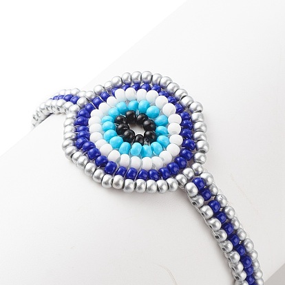 Glass Seed Braided Evil Eye Link Bracelet for Women