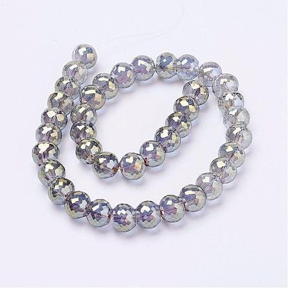 Electroplate Glass Bead Strands, Full Rainbow Plated, Faceted Rondelle